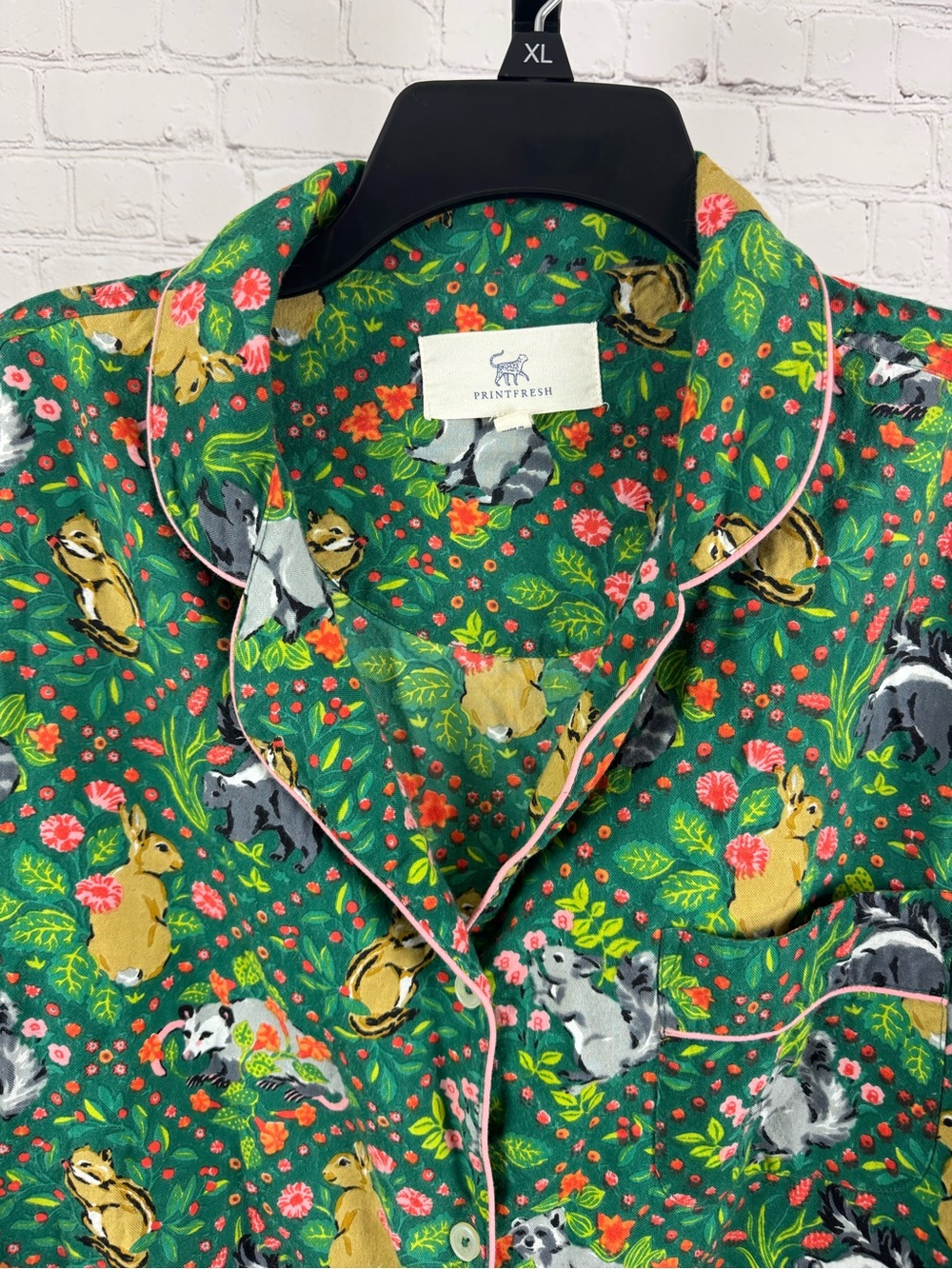 Printfresh Woodland Critters Organic Cotton Sleep Shirt Nightgown Green Sz Small - Picture 3 of 8